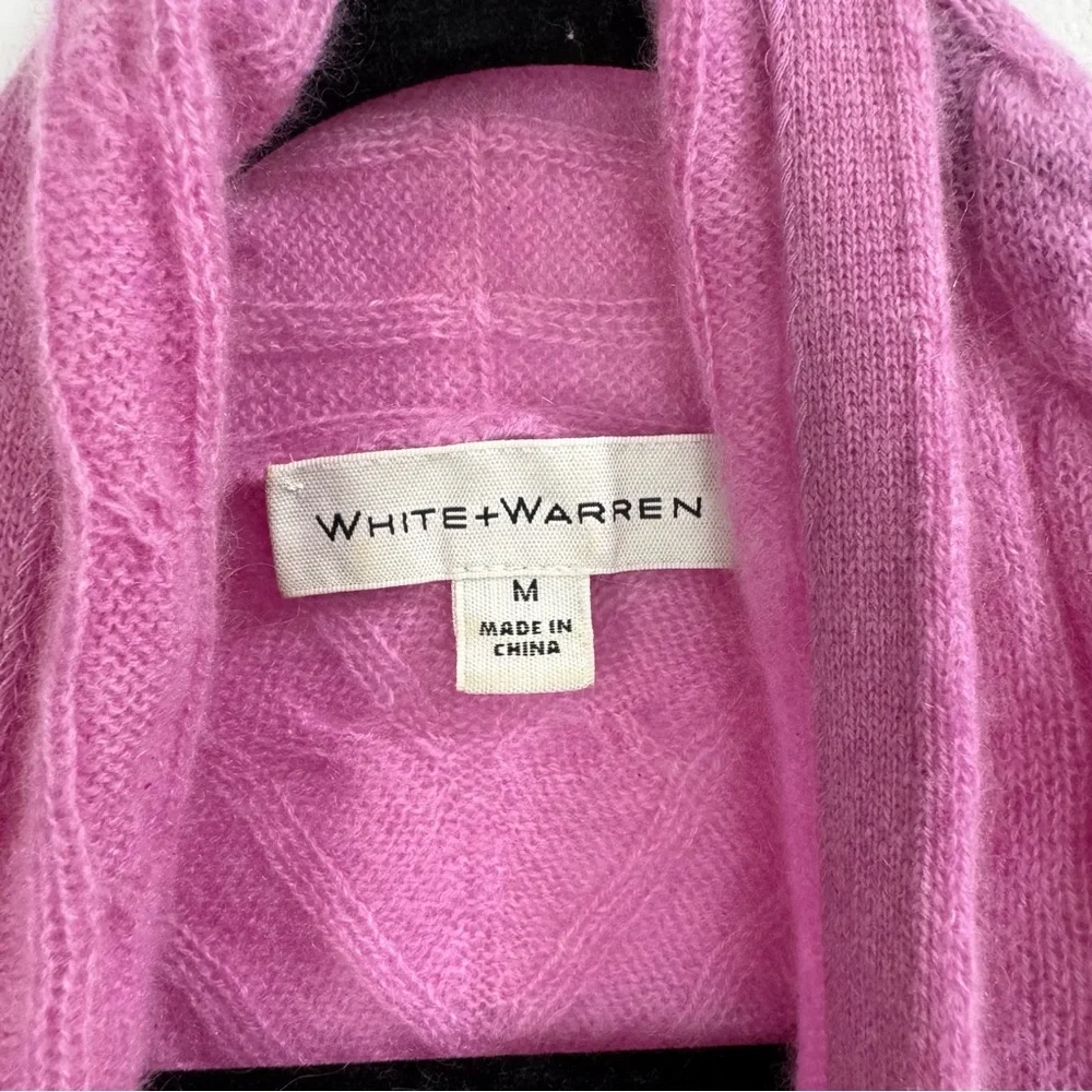 White + Warren 100% Cashmere Cable Knit Open Front Longline Cardigan Orchid M - Picture 2 of 7